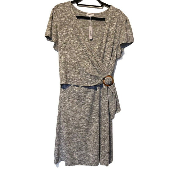 Eyeshadow Wrap Dress Size XL Short Sleeves Gray Midi *New* - Picture 1 of 14